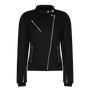 Black retro style woman's motorcycle jacket with silver zip details