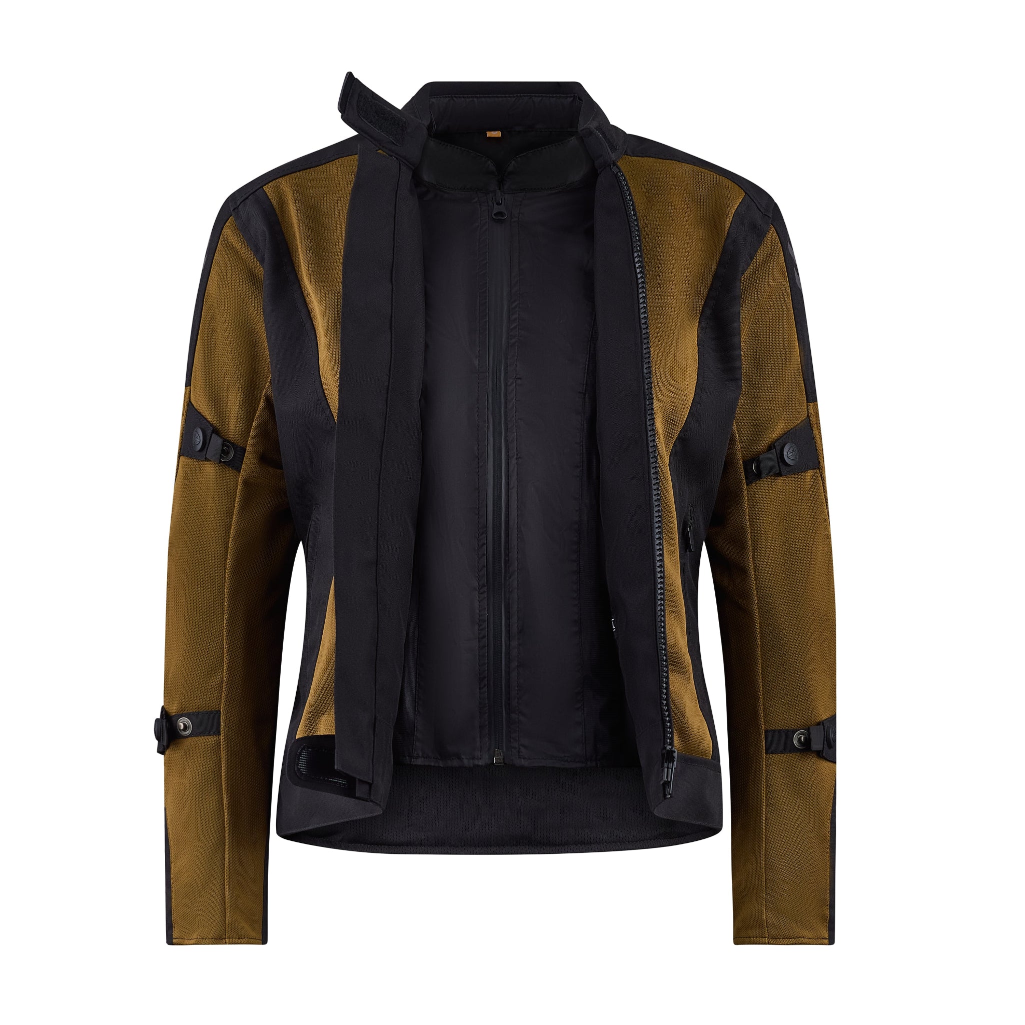 unzipped  black and gold mesh motorcycle jacket for women
