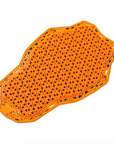 Orange motorcycle seat cover with geometric pattern on a white background
