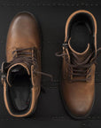insides of brown leather women's motorcycle boots with shoe lens