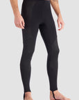 a man wearing black base layer leggings