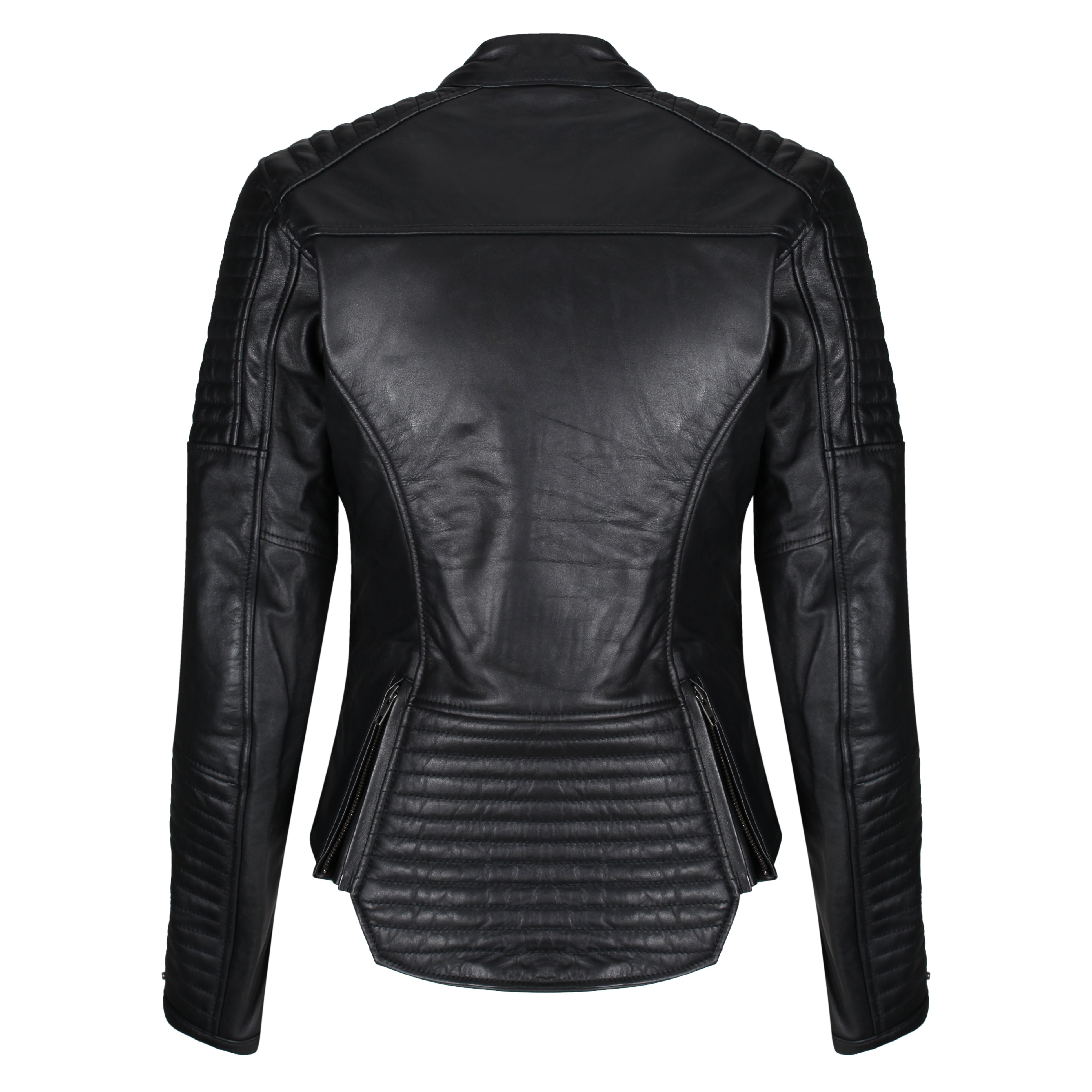 Women's Slim Fit Real Sheepskin Leather Biker Jacket – Black, Zipper Closure