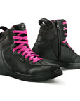 Rebel waterproof motorcycle sneakers with pink laces from Shima