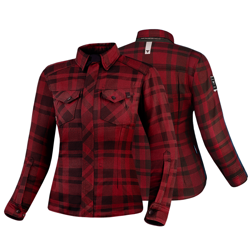Red lumberjack women's motorcycle shirt from Shima