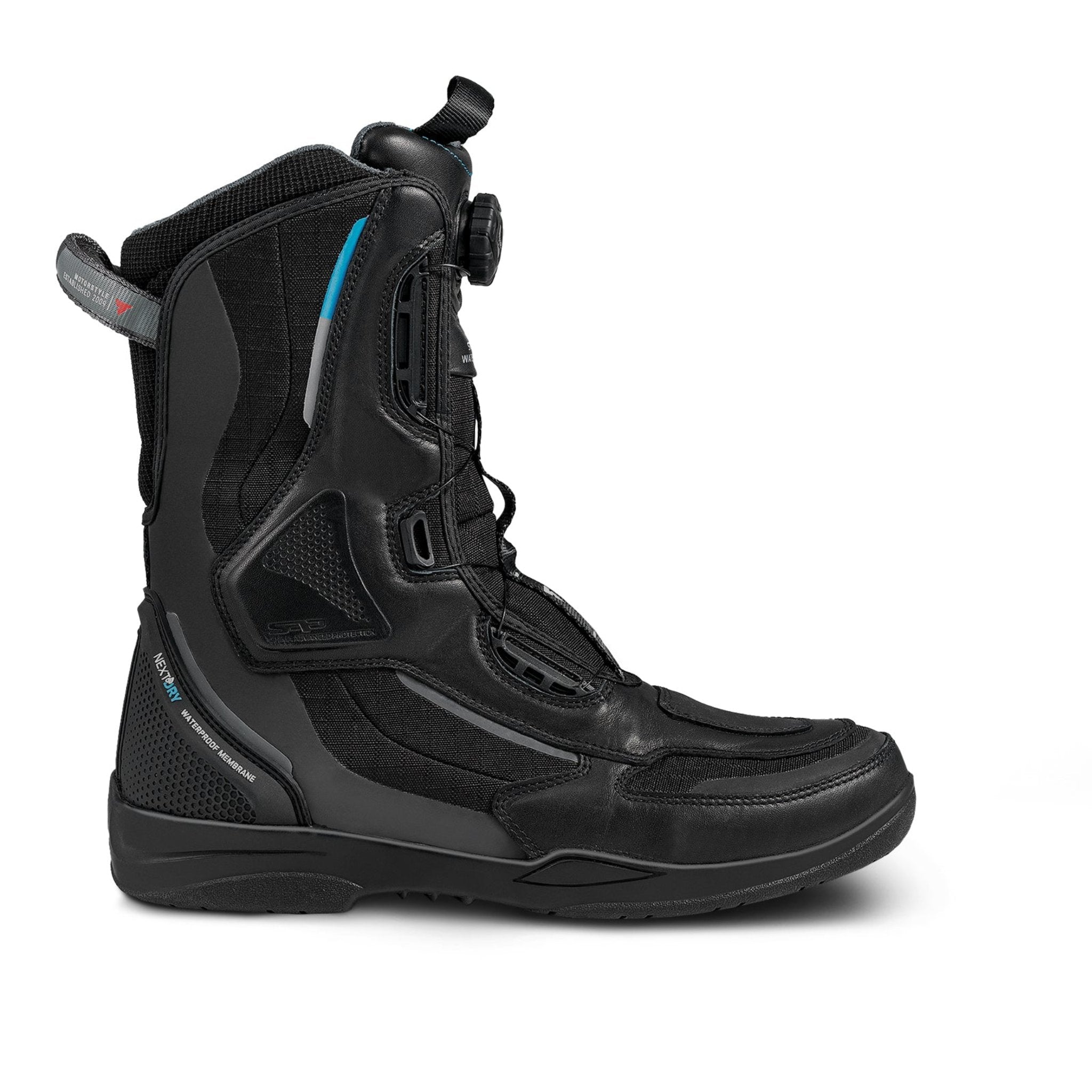 Black women's motorcycle boot from Shima with blue details