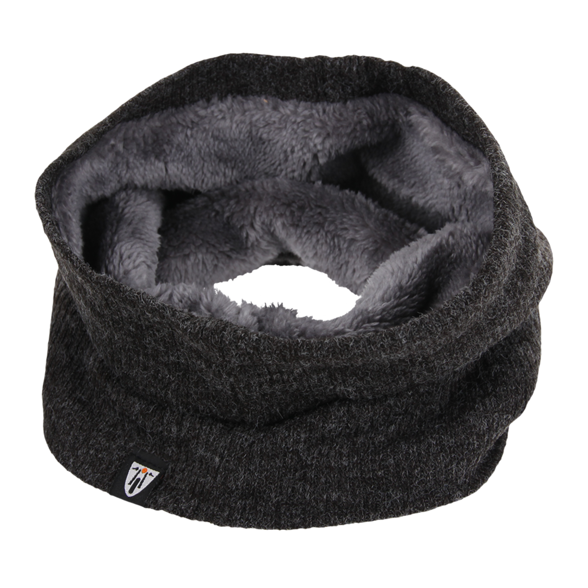 Knitted dark grey neck warmer with fake fur inside from moto girl