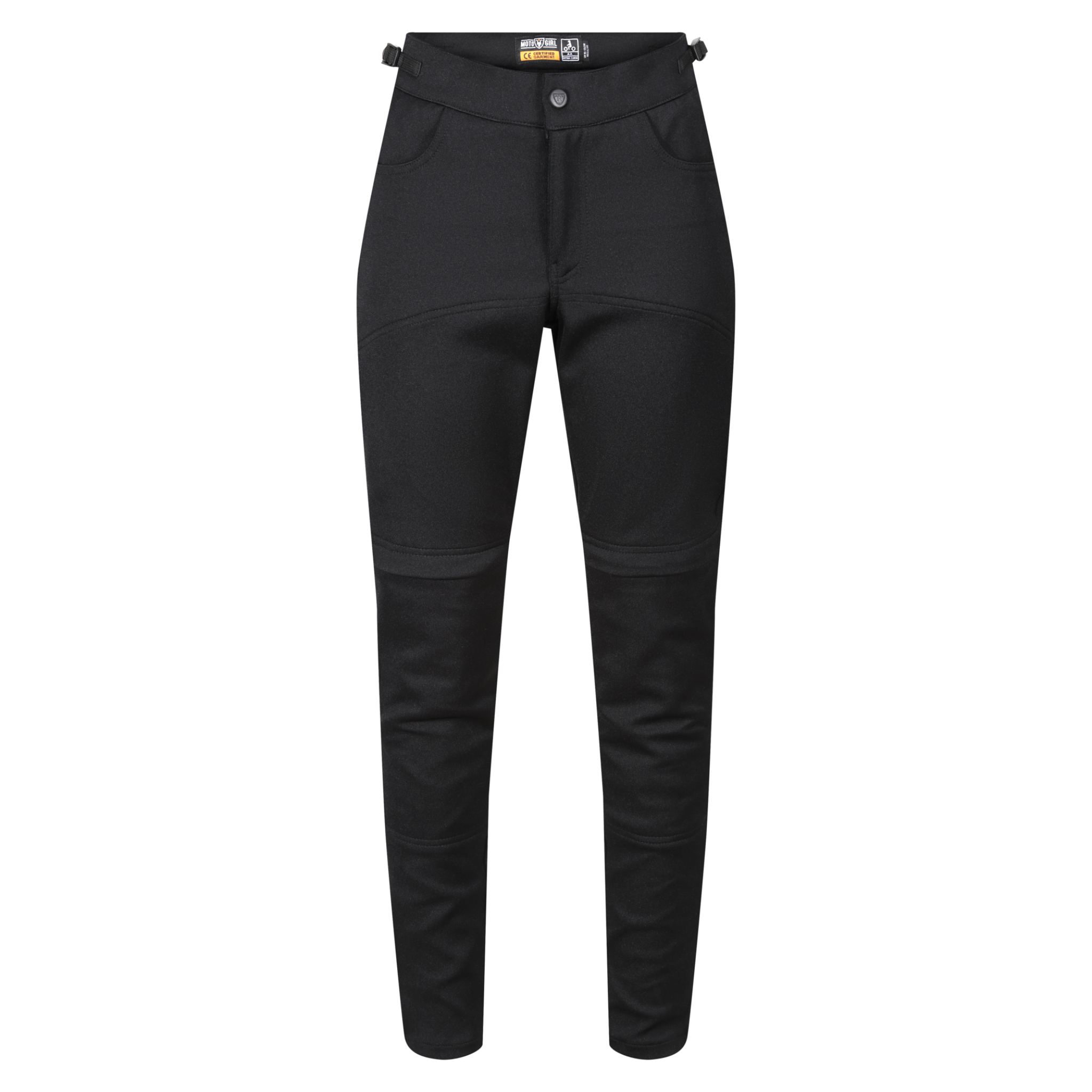 black womens motorcycle pants with a front zip from Moto Girl 