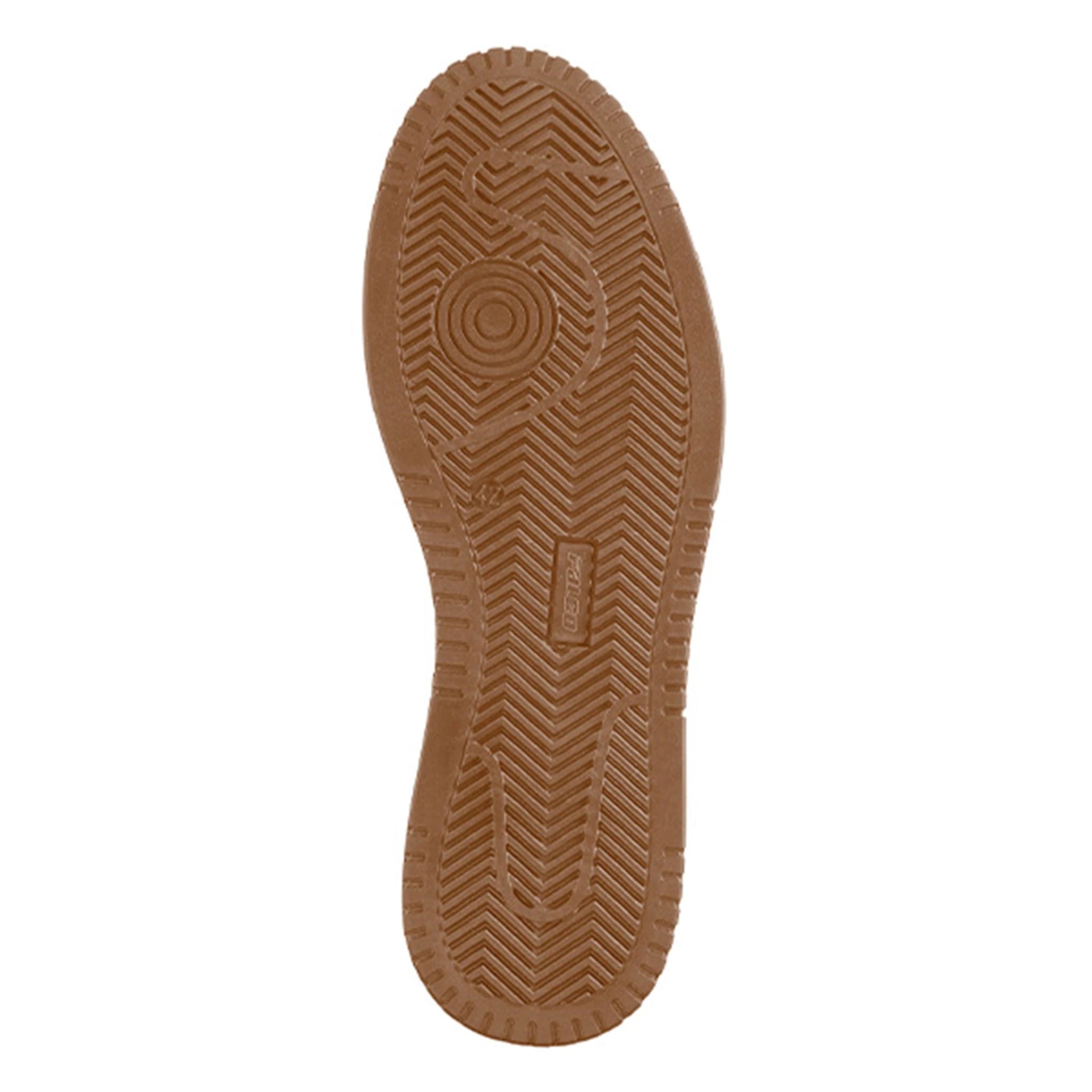 Brown shoe sole with tread pattern on a white background