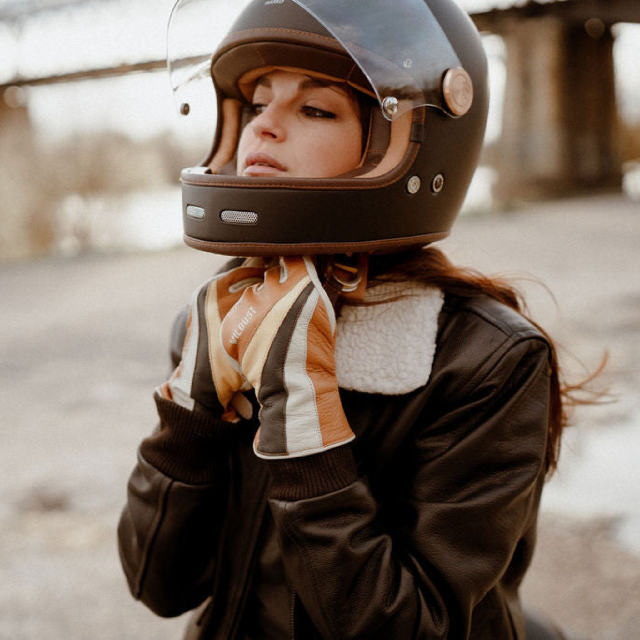 WILDUST 70'S STRIPES CAMEL - Women's Motorcycle Leather Gloves
