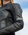 Woman wearing Black Fiona Motorcycle Jacket from Moto Girl