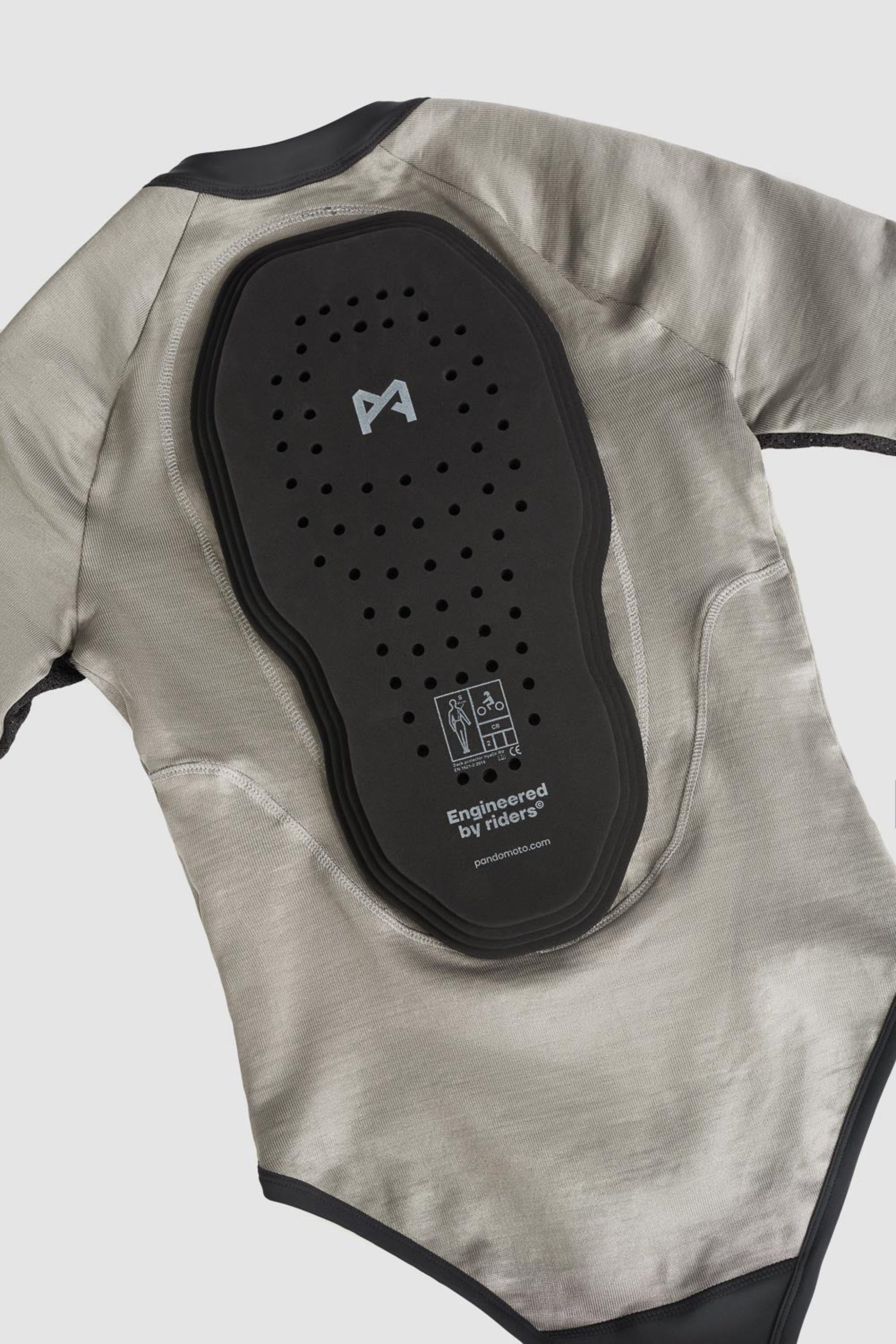 back protector dropped on Black and grey moto bodysuit