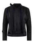 open zipper of black mesh motorcycle jacket for women