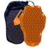 D3O Orange protective pad with geometric pattern next to a blue drawstring bag on a white background 