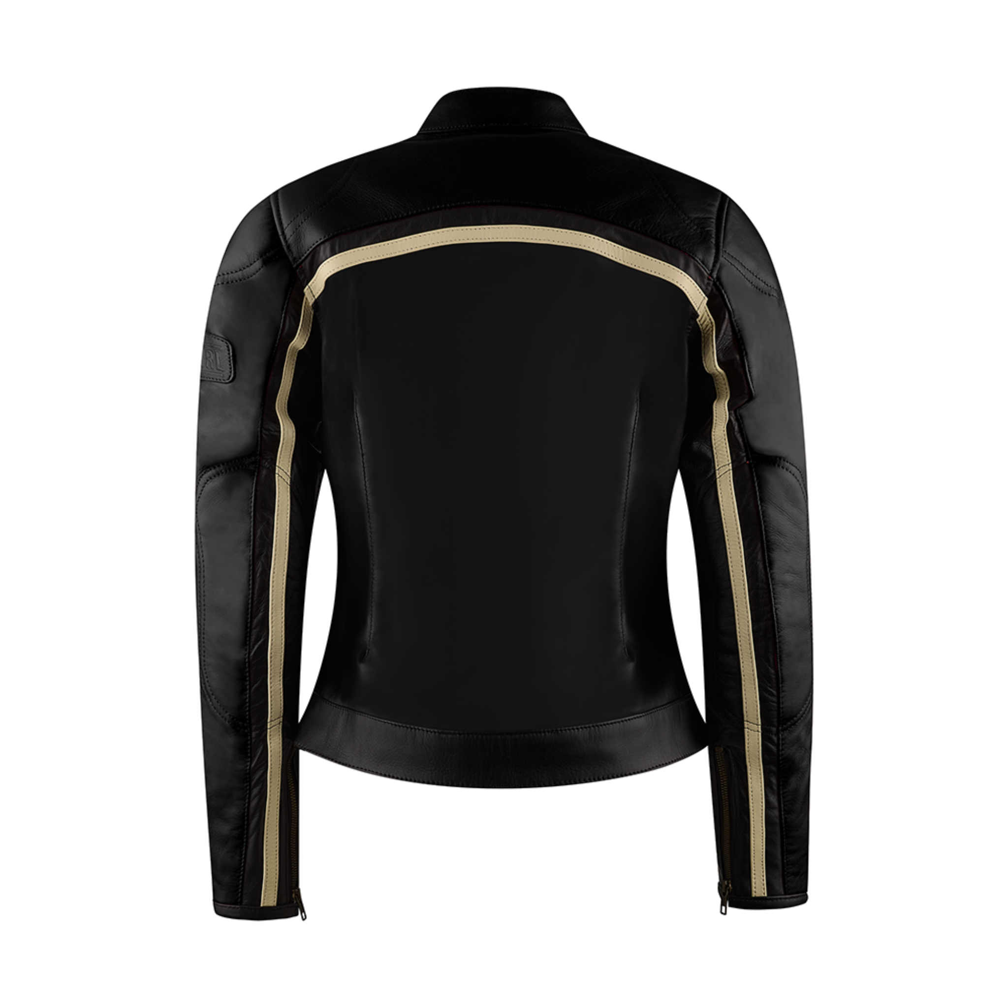 Black jacket with beige accents on a white background