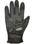 A palm of simple design black women’s motorcycle glove from MotoGirl with paw print details on the index and middle fingers.