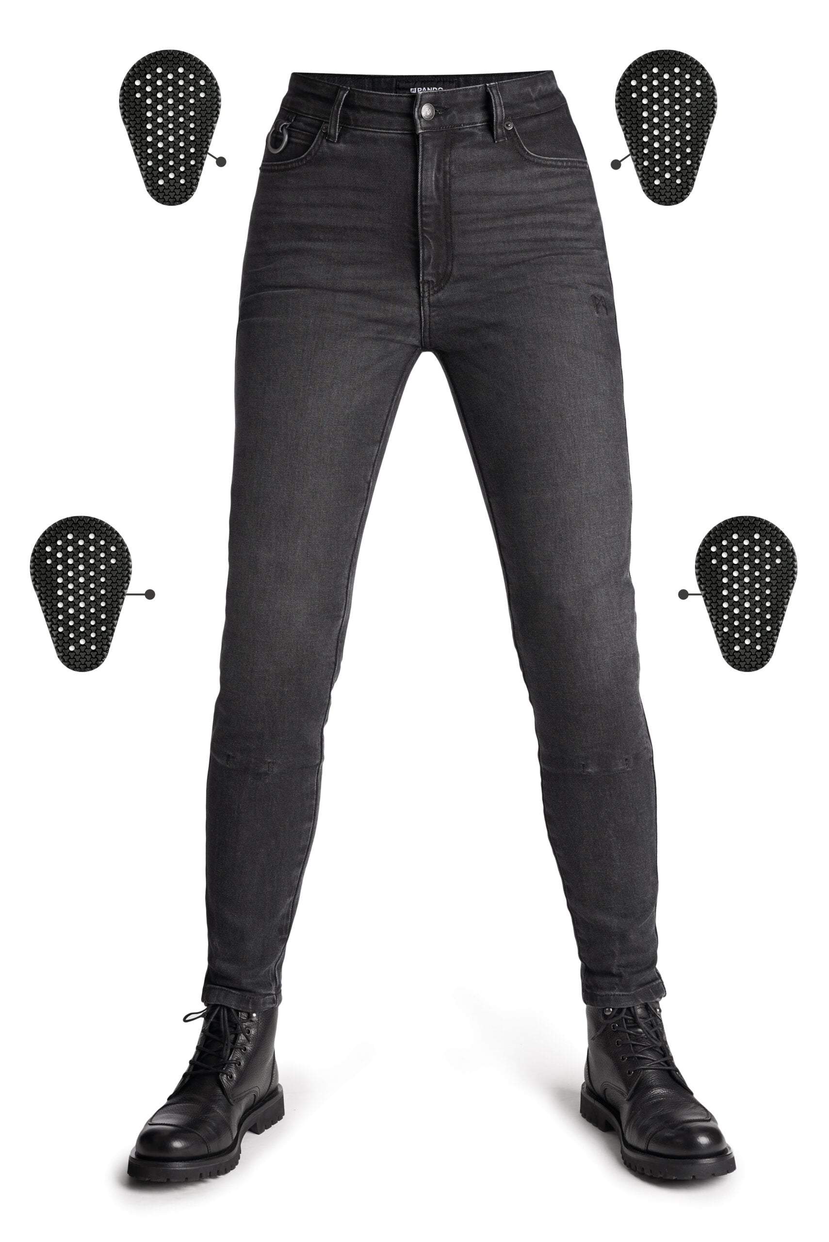 Black jeans with black boots on a white background
