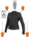 Black motorcycle jacket with additional parts on a white background