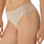 women wearing nude-colored  brazilian brief with lace flounce details on the sides from Tramonte.