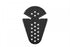 A black carbon fiber textured pad with a star-pattern weave and circular cutouts, shown on a solid white background.