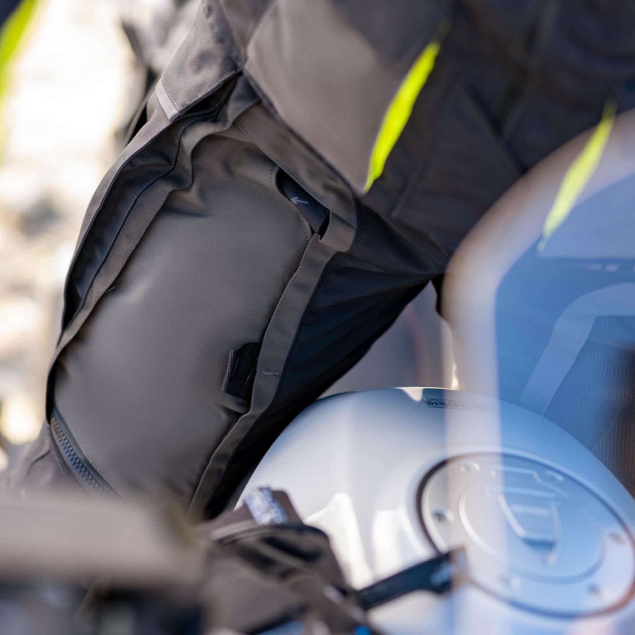 A close up of the ventilation panels on the women motorcycle touring pants