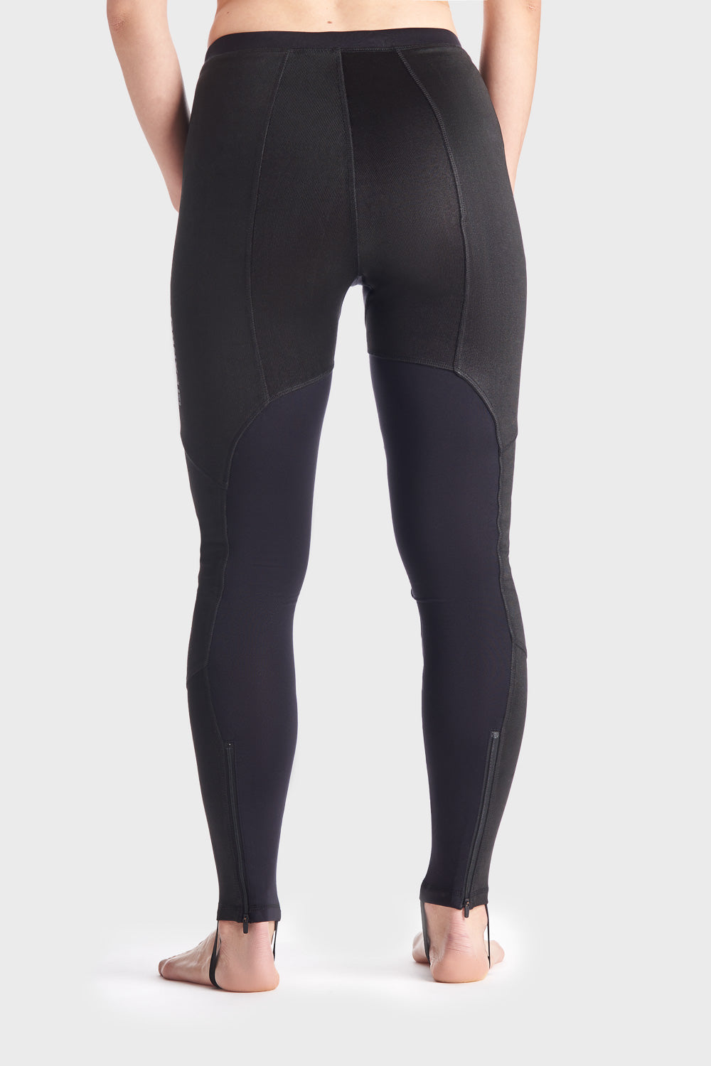 Woman's legs and bottom wearing Pando Moto SKIN AAA armoured base layer leggings in black