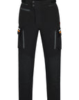 Black work pants with multiple pockets on a white background