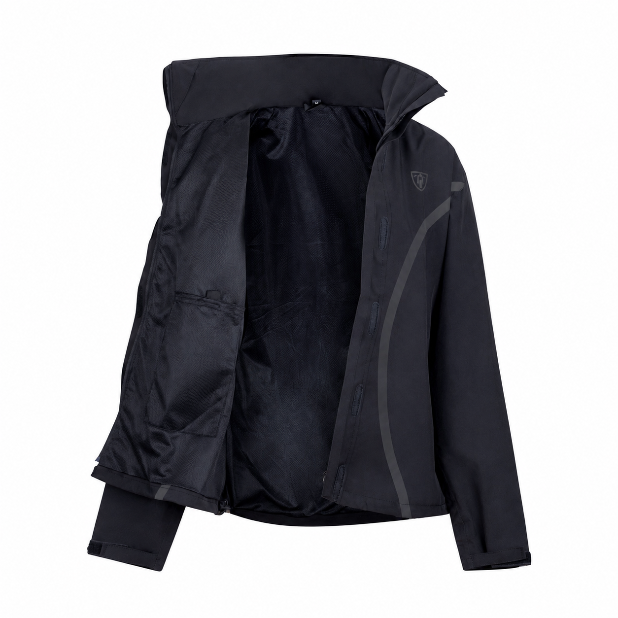 Black jacket with a hood on a white background