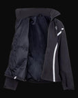 Black jacket with white accents on a black background