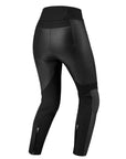 Womans black leather motorcycle trousers from the back