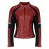 Red leather women's motorcycle jacket with reflectors on the sleeves from Moto Girl