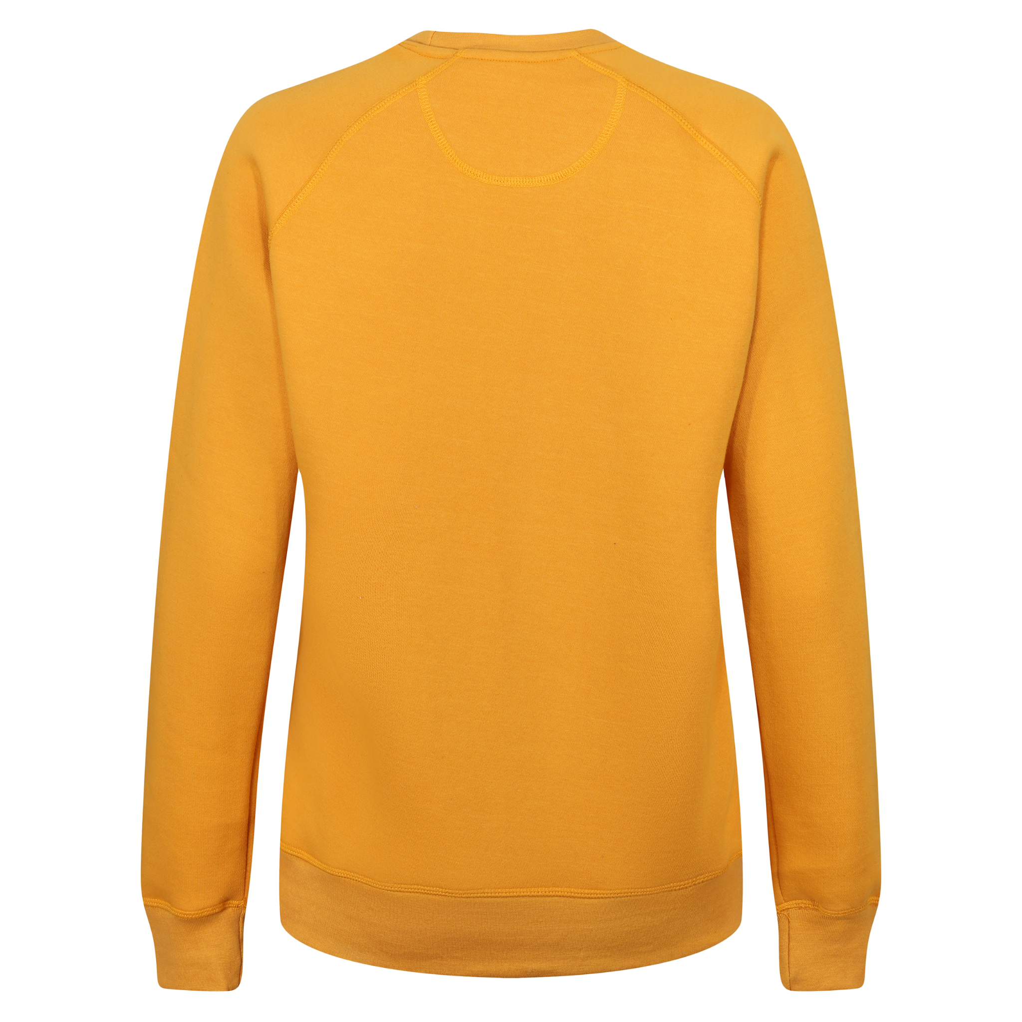 The back of a mustard yellow colour lady sweatshirt with Moto Girl 3D logo