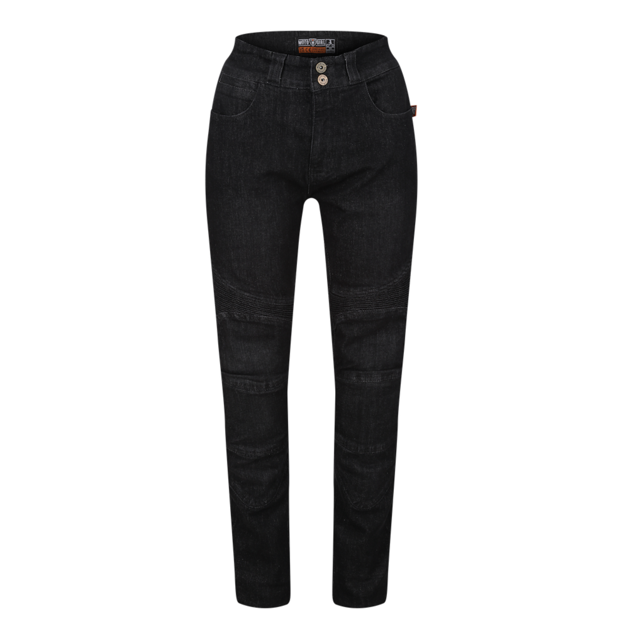 Black women's motorcycle jeans with two buttons from  moto Girl