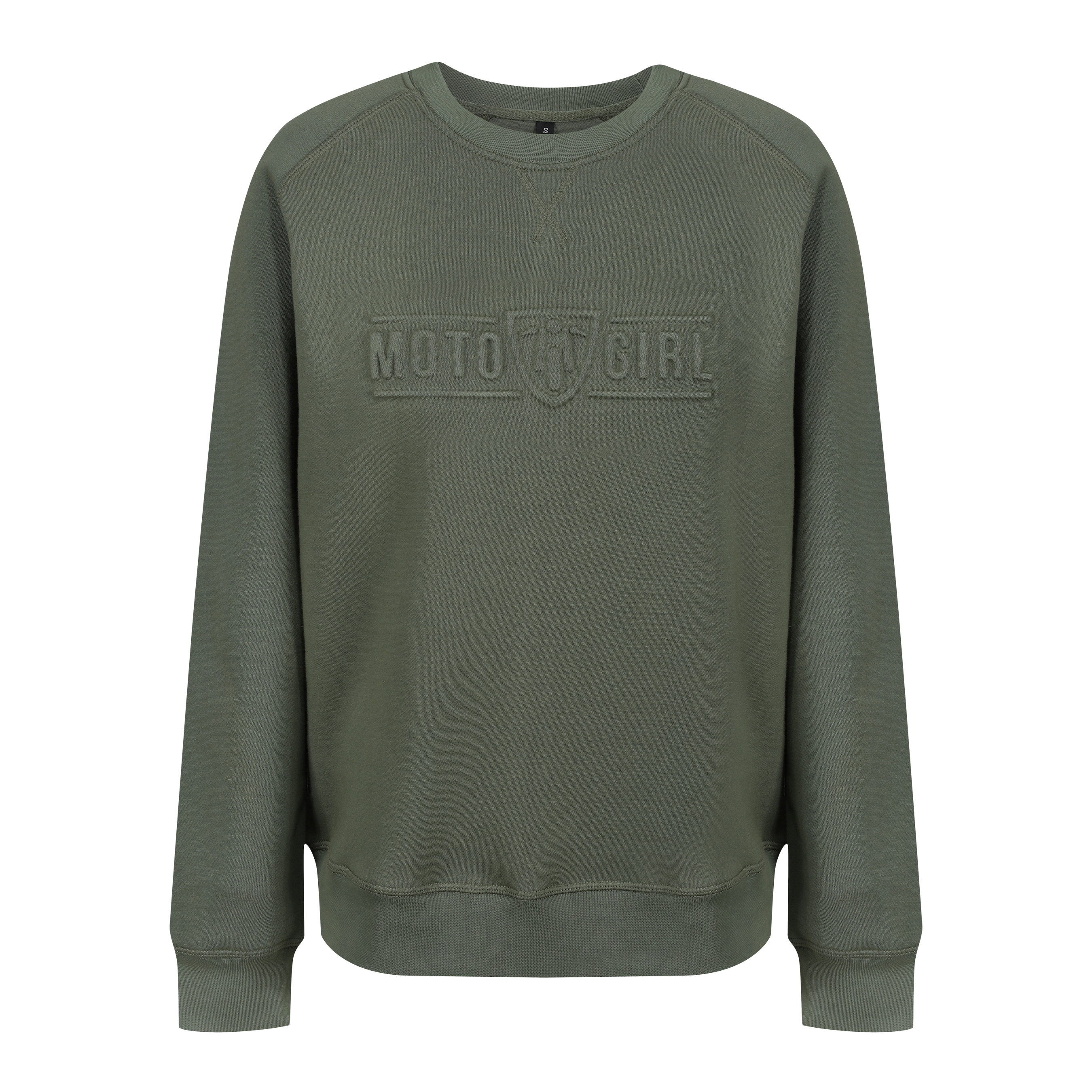 olive green colour lady sweatshirt with Moto Girl 3D logo