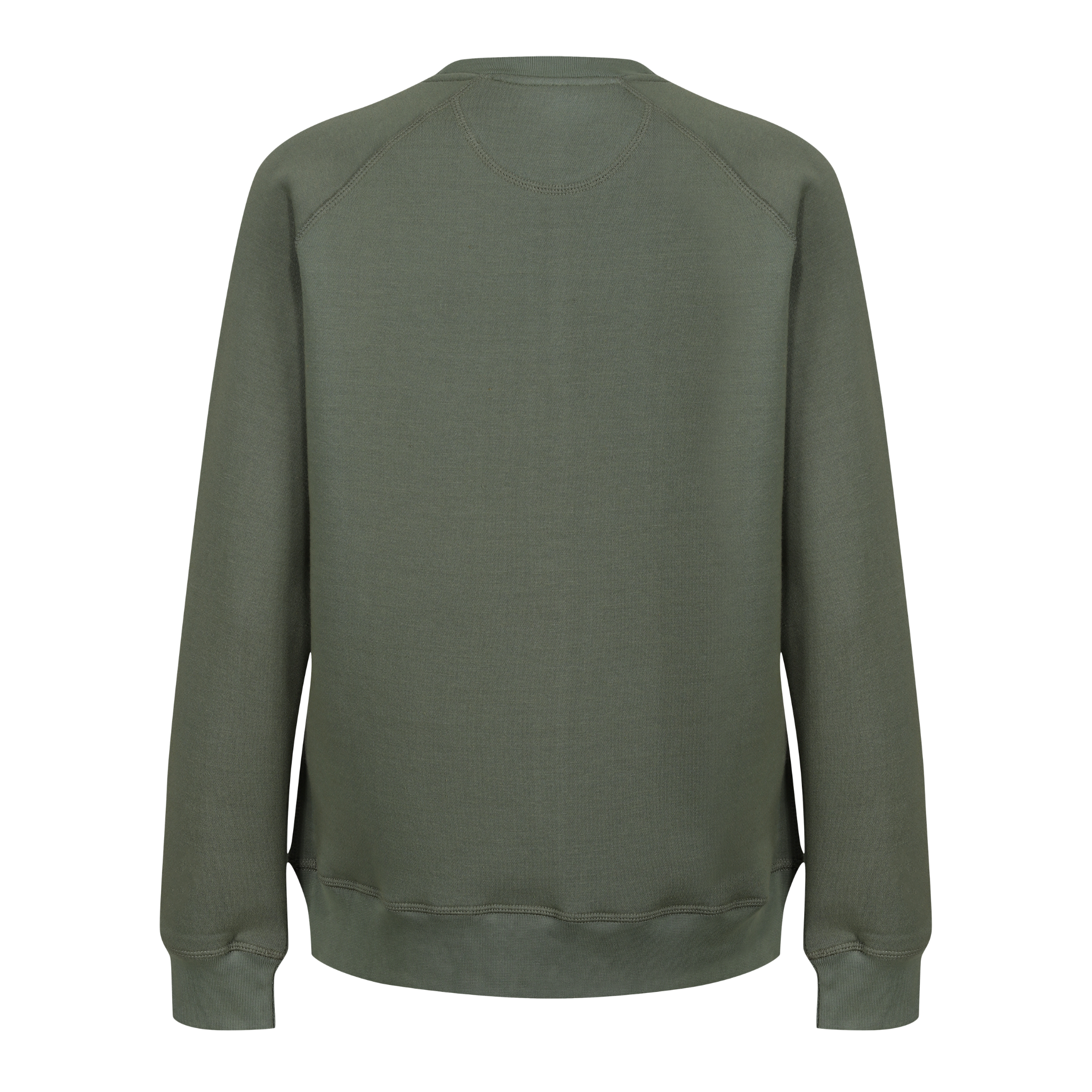 The back of an olive green colour lady sweatshirt with Moto Girl 3D logo