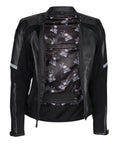 The inner part of the Black leather women's motorcycle jacket with reflectors  from Moto Girl 