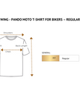 Size chart for Pando Moto female motorcycle t-shirt