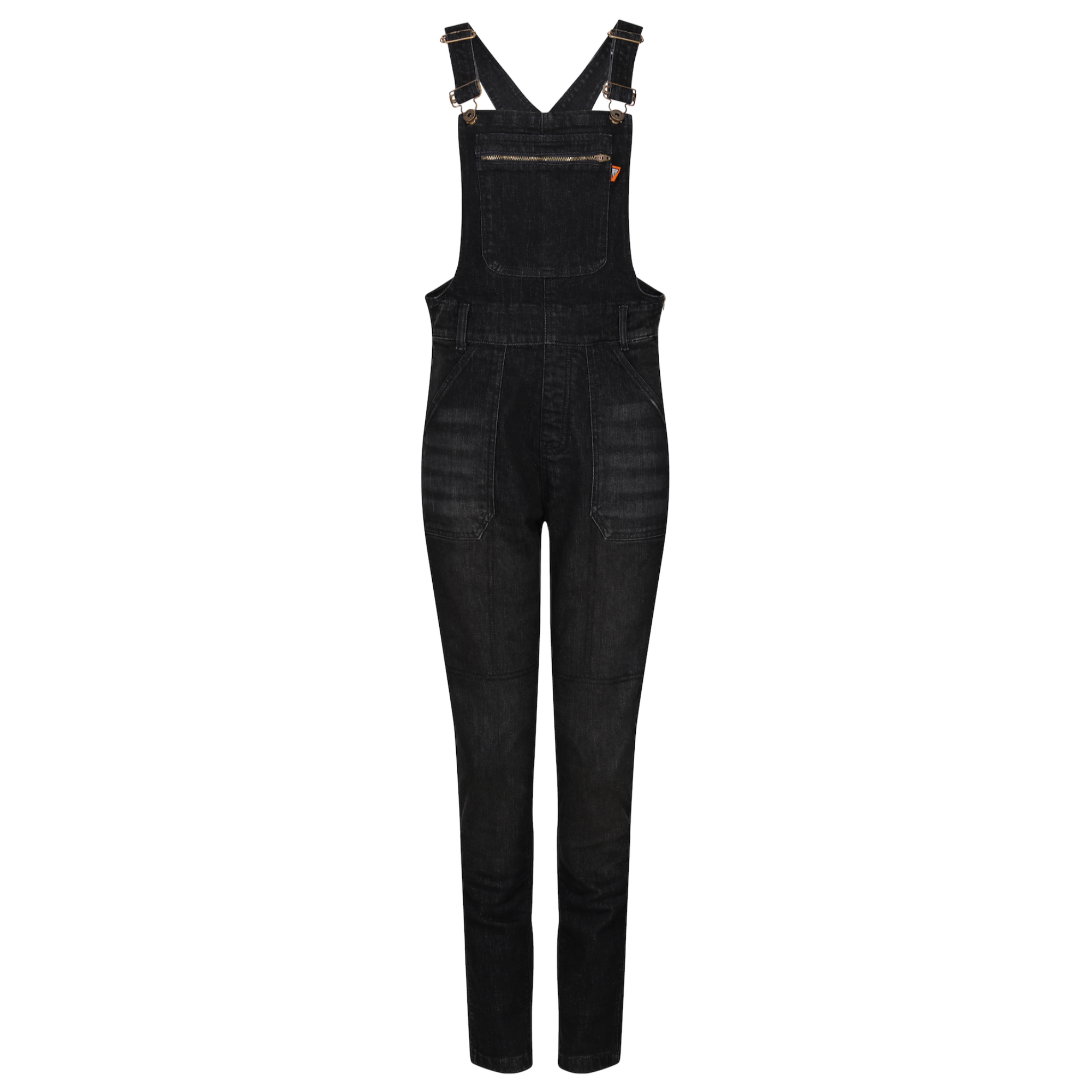 Black women&#39;s motorcycle overall from Moto Girl with zipper pocket detail on the chest