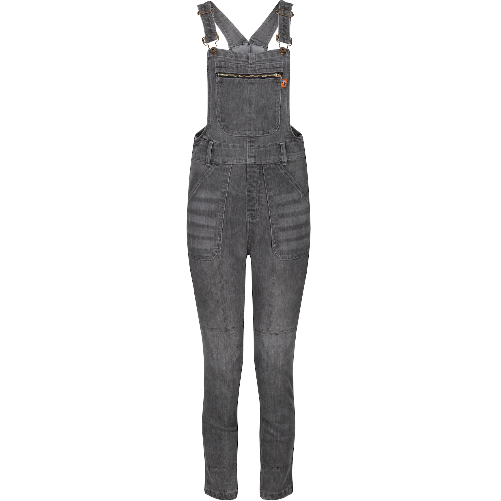 Grey women&#39;s motorcycle overall from Moto Girl with zipper detail on the chest