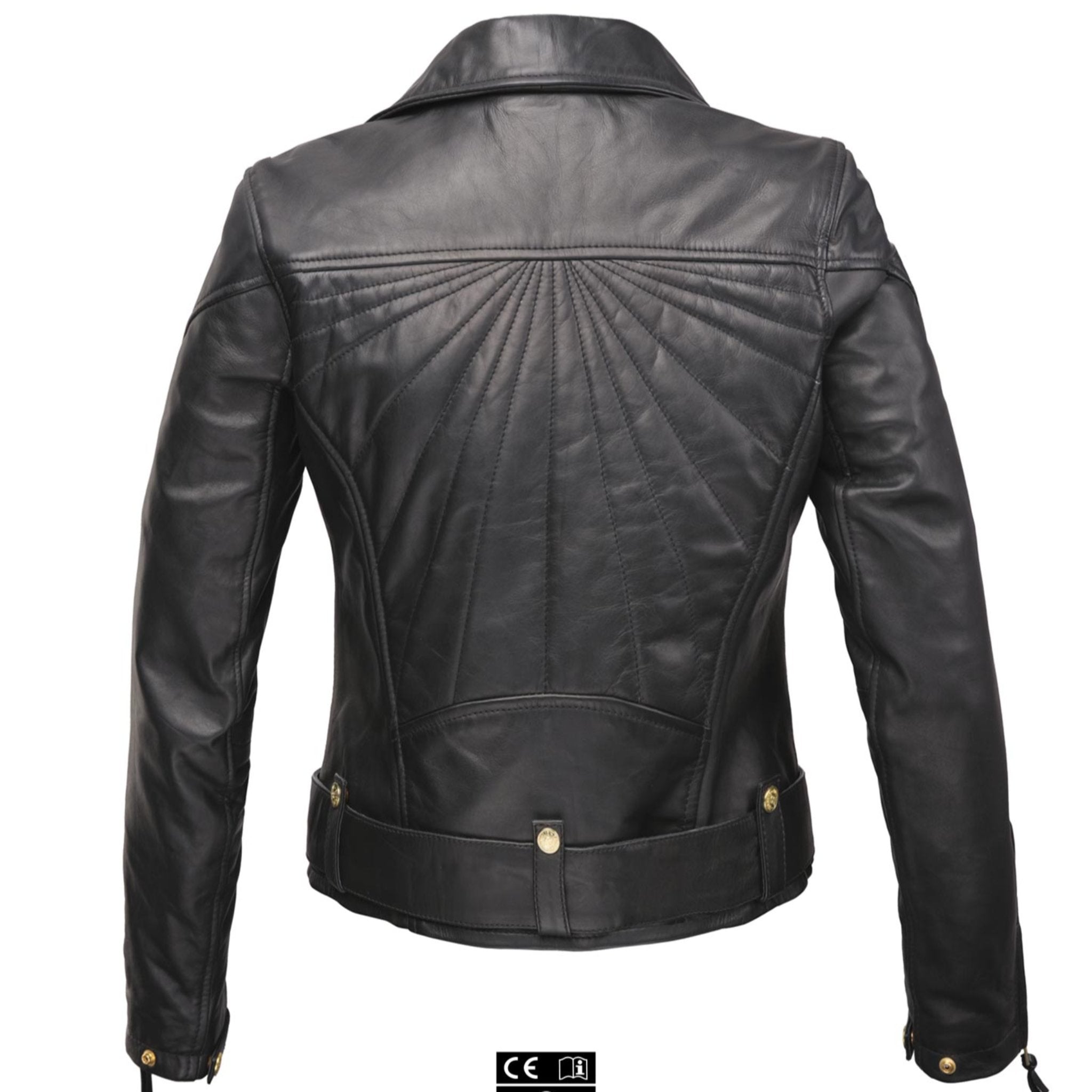 Classic retro black women's motorcycle jacket from Eudoxie