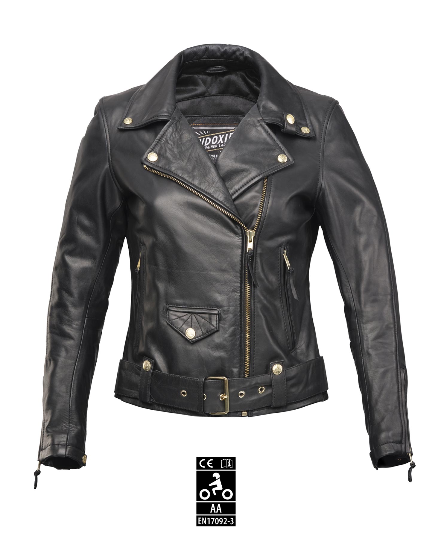 Classic retro black women&#39;s motorcycle jacket from Eudoxie