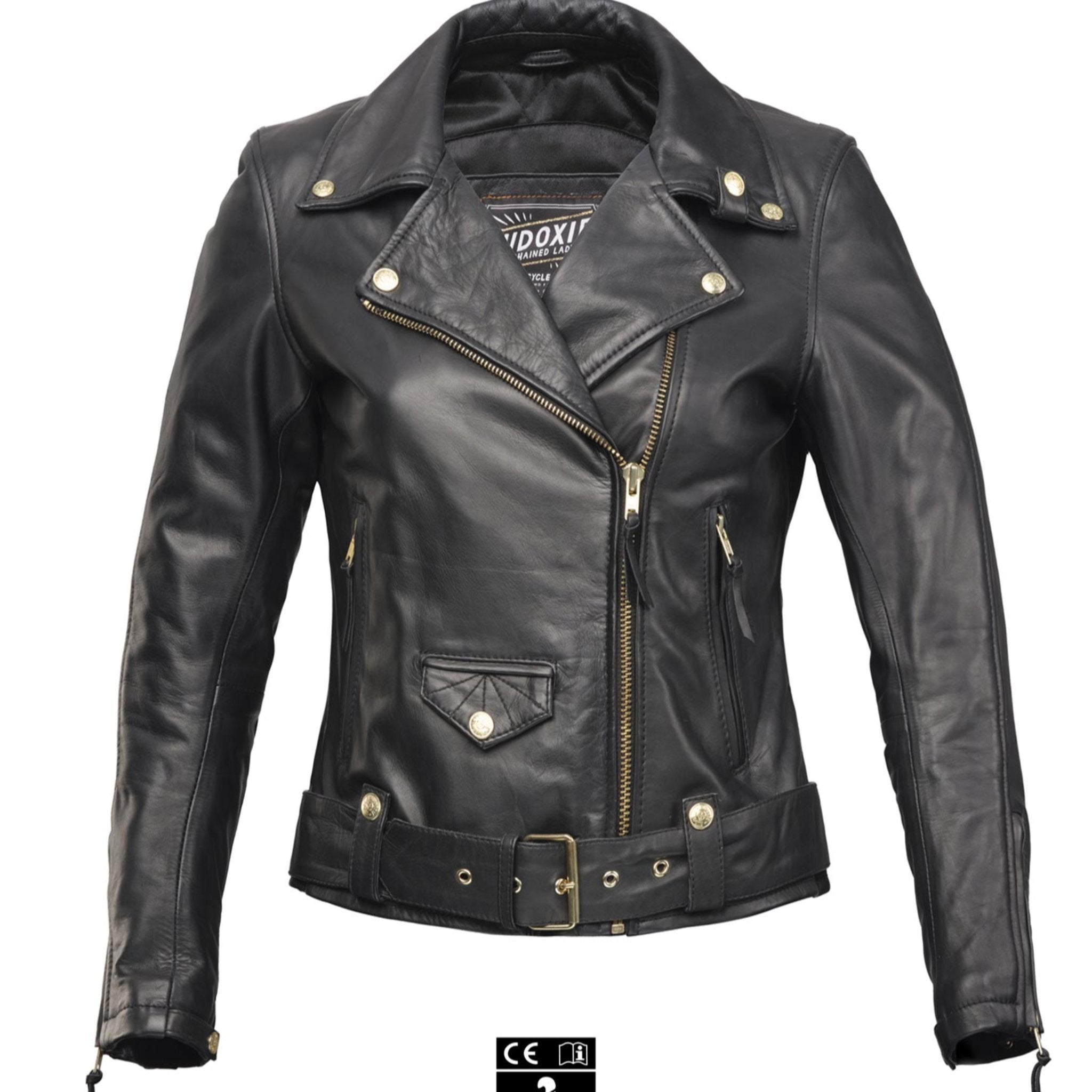 Classic retro black women&#39;s motorcycle jacket from Eudoxie