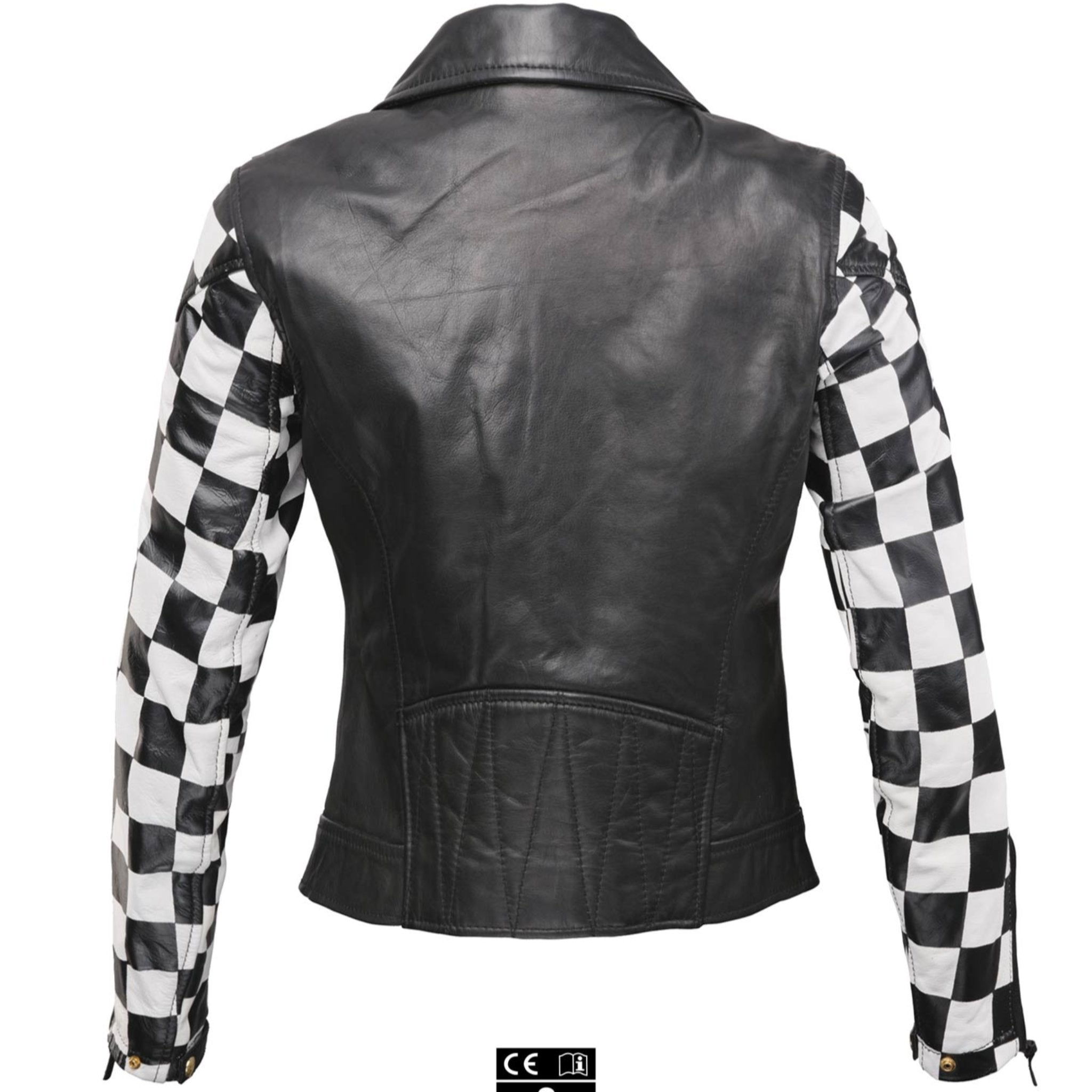 Chessboard  design leather motorcycle jacket from eudoxie