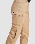 a close up of the cargo pocket on the beige women's mc pants