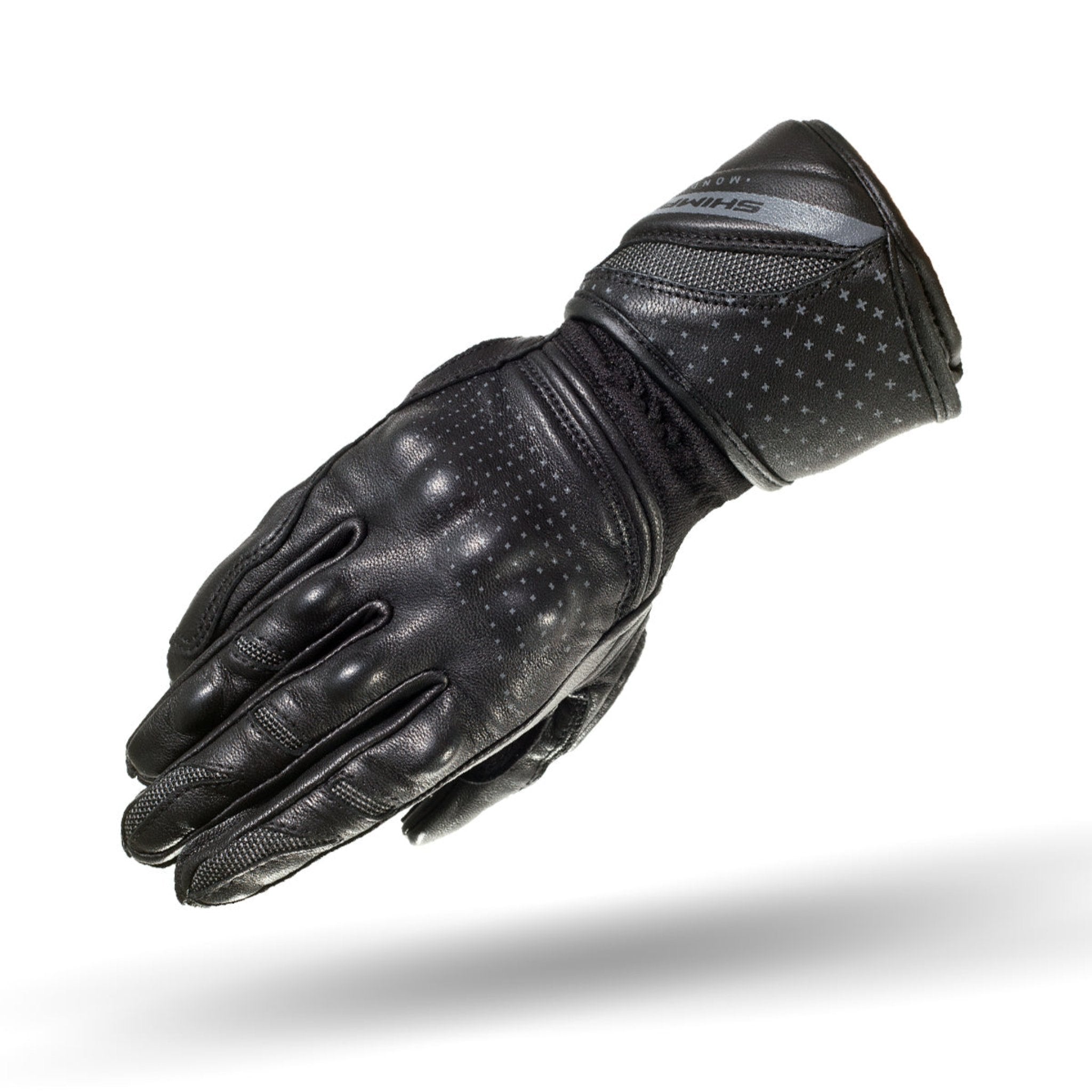 Black female motorcycle glove with small holes from Shima