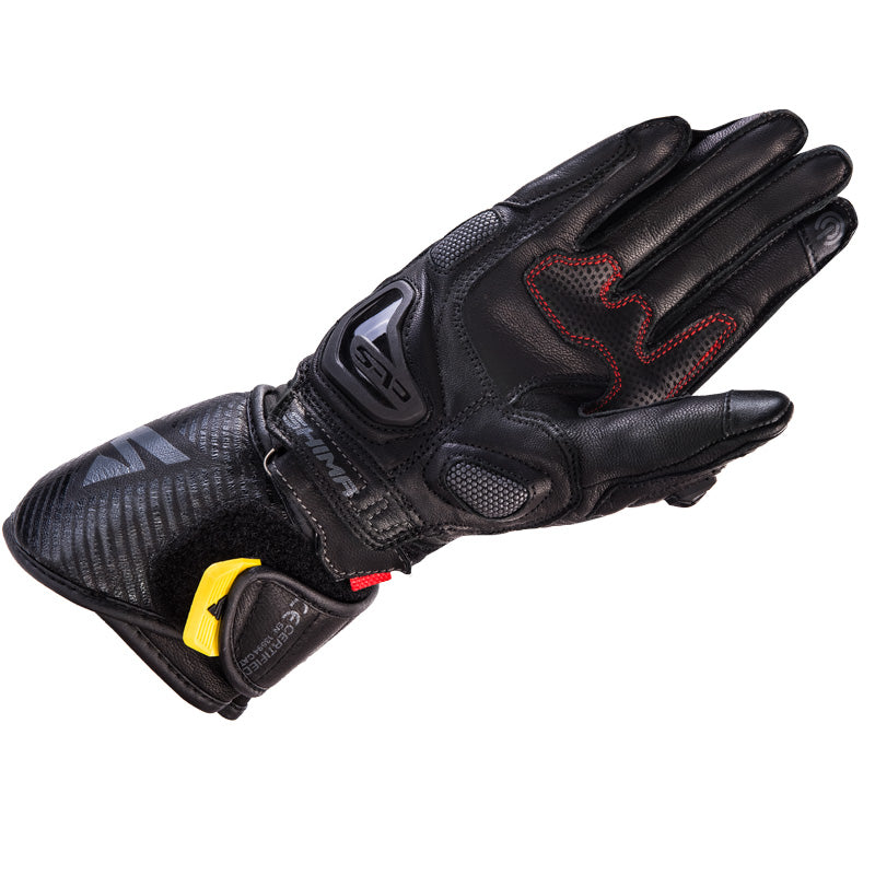 The palm of a long women&#39;s motorcycle black sport glove from SHIMA