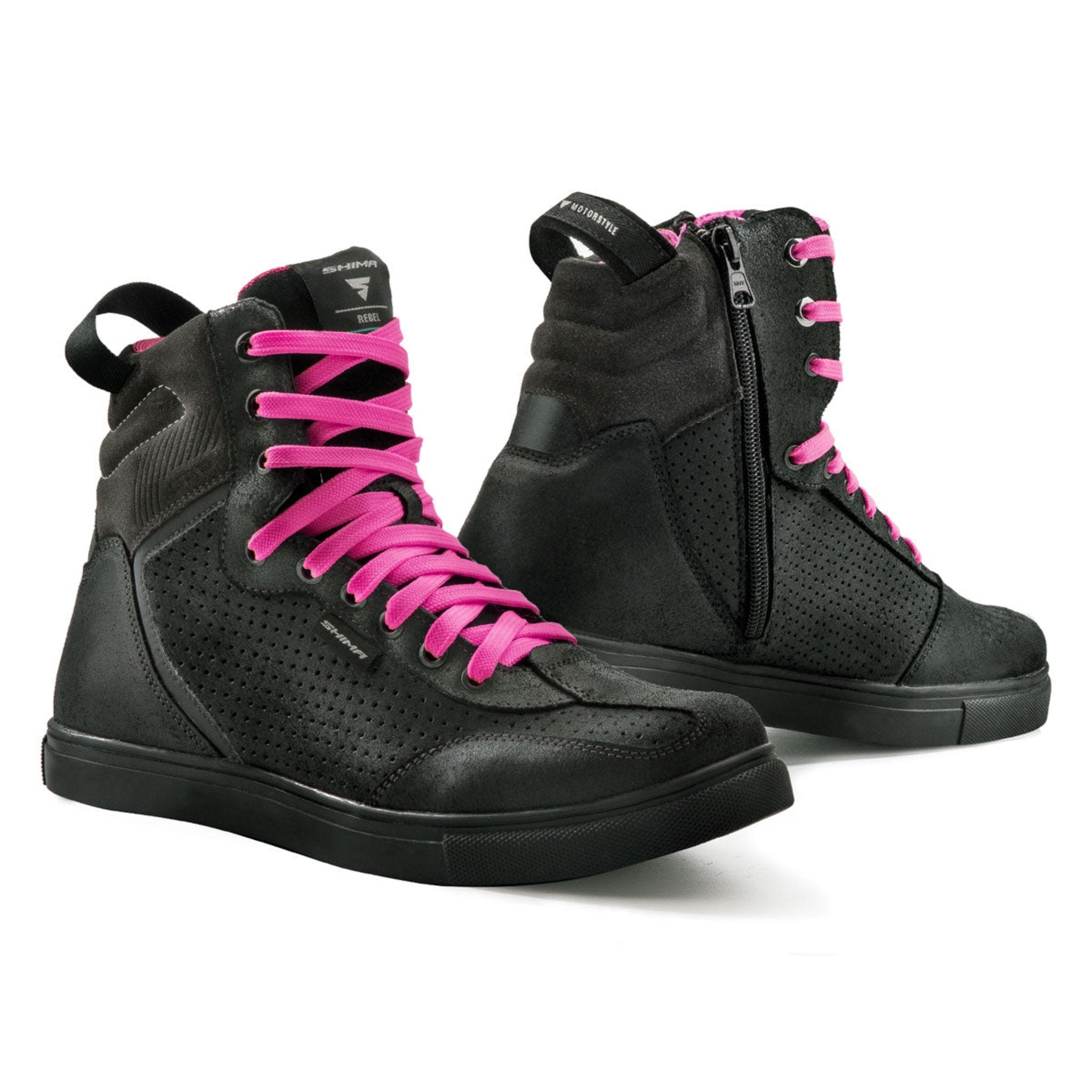 Rebel waterproof motorcycle sneakers with pink laces from Shima 