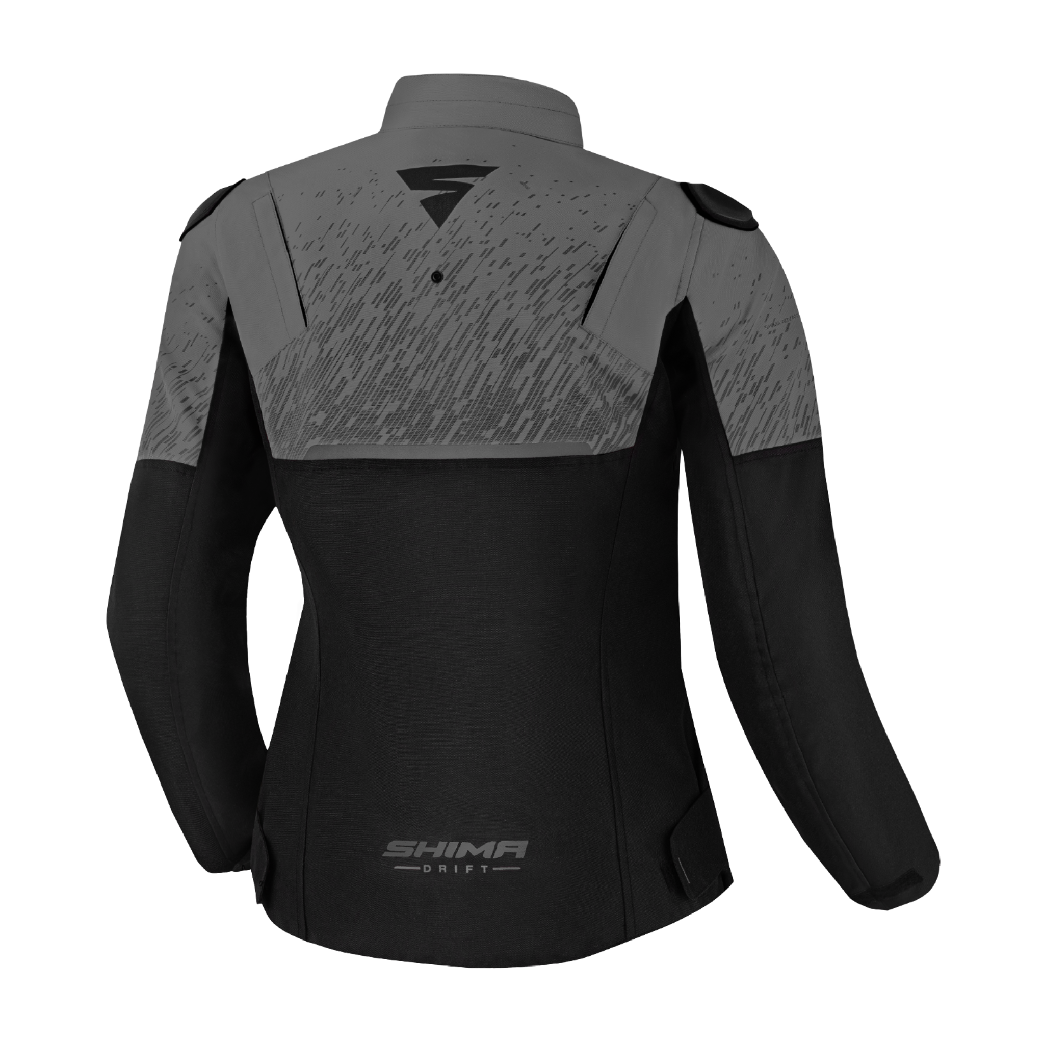 The back of the grey women's motorcycle jacket from SHIMA