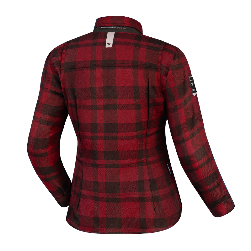 The back of the Red lumberjack women&#39;s motorcycle shirt from Shima