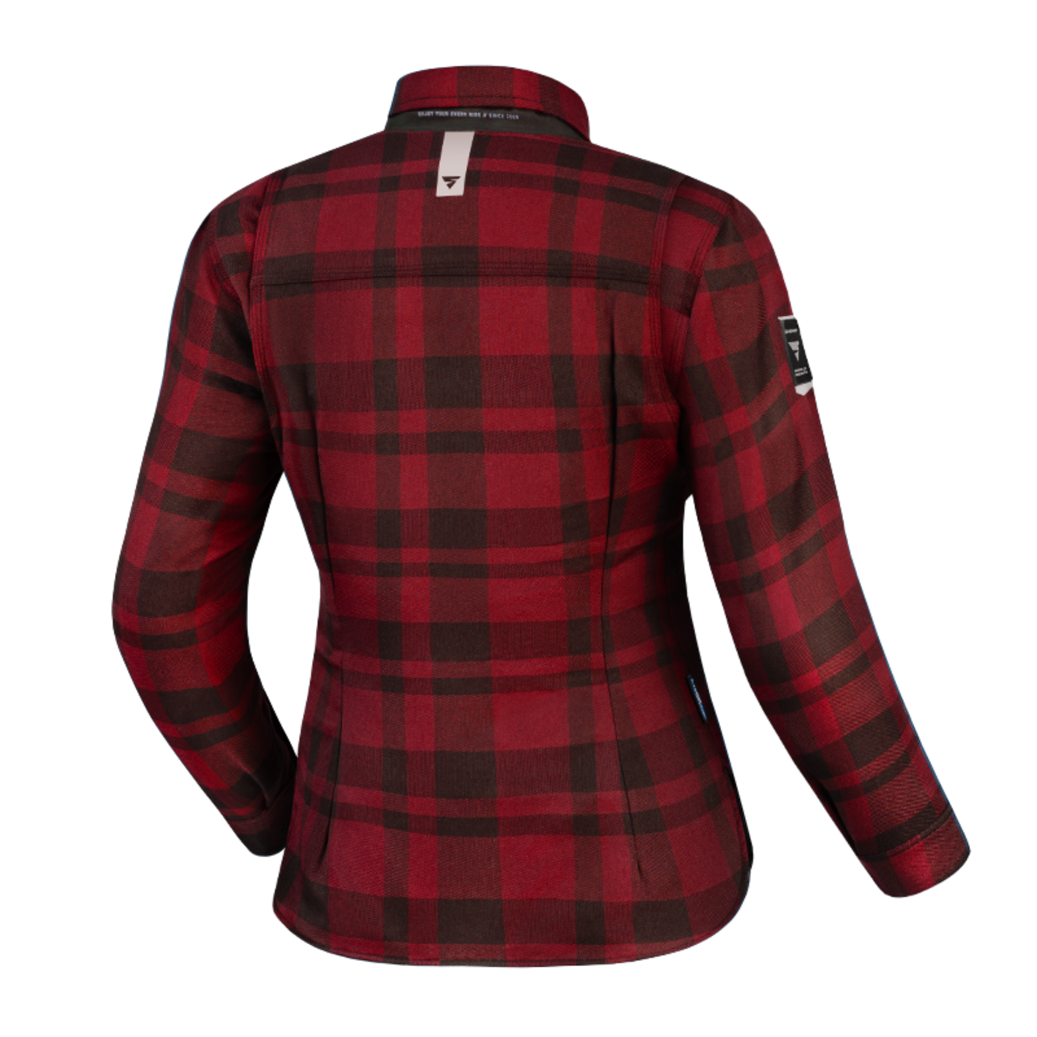 The back of the Red lumberjack women&#39;s motorcycle shirt from Shima