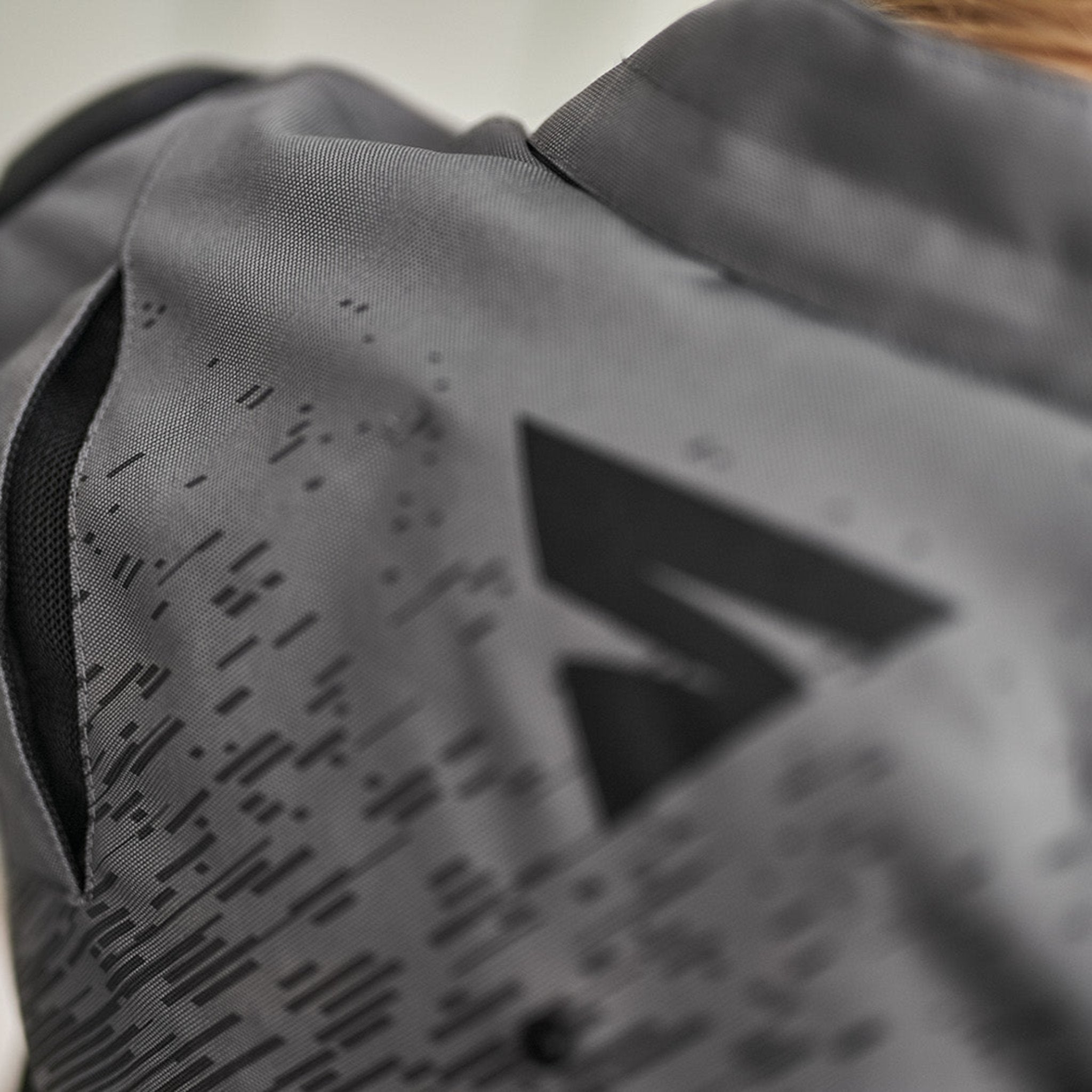 A close up of the ventilation panels on the grey women&#39;s motorcycle jacket from SHIMA